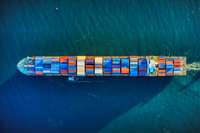 Container ship carrying household removals on the sea freight route from Canada to Australia